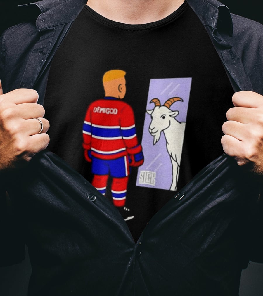 Demigod Hockey Player Looking In Mirror With Goat Reflection T-Shirt