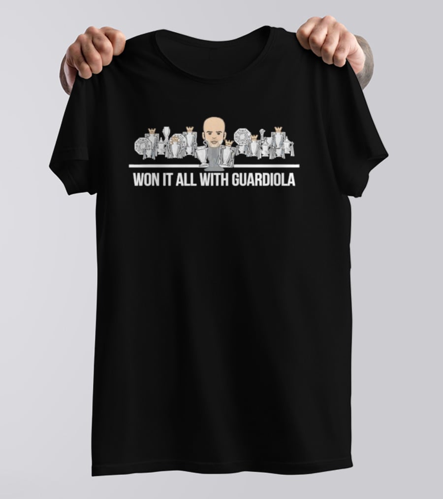 Manchester City Won It All With Guardiola Crown Illustrations T-Shirt