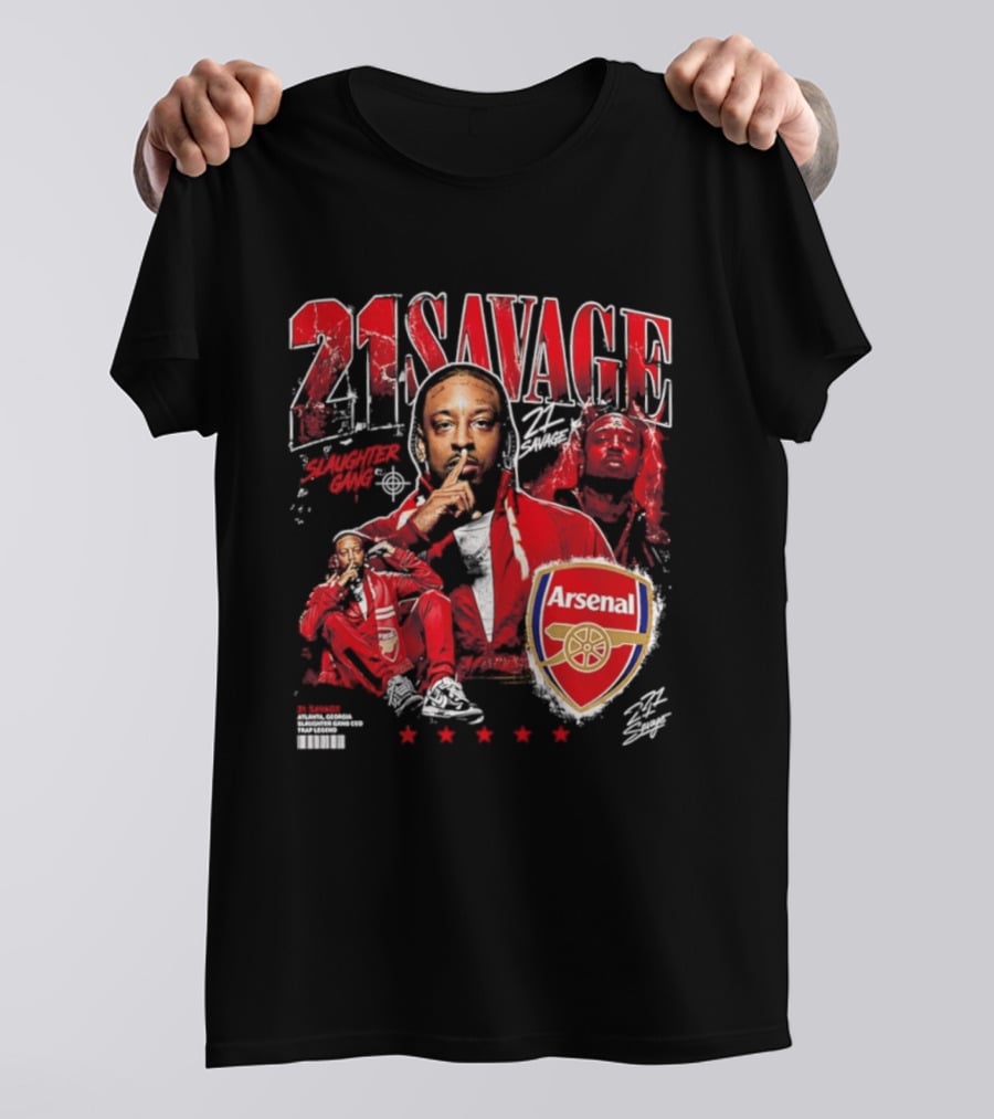 21 Savage Arsenal Collaboration Featuring Slaughter Gang Logos T-Shirt