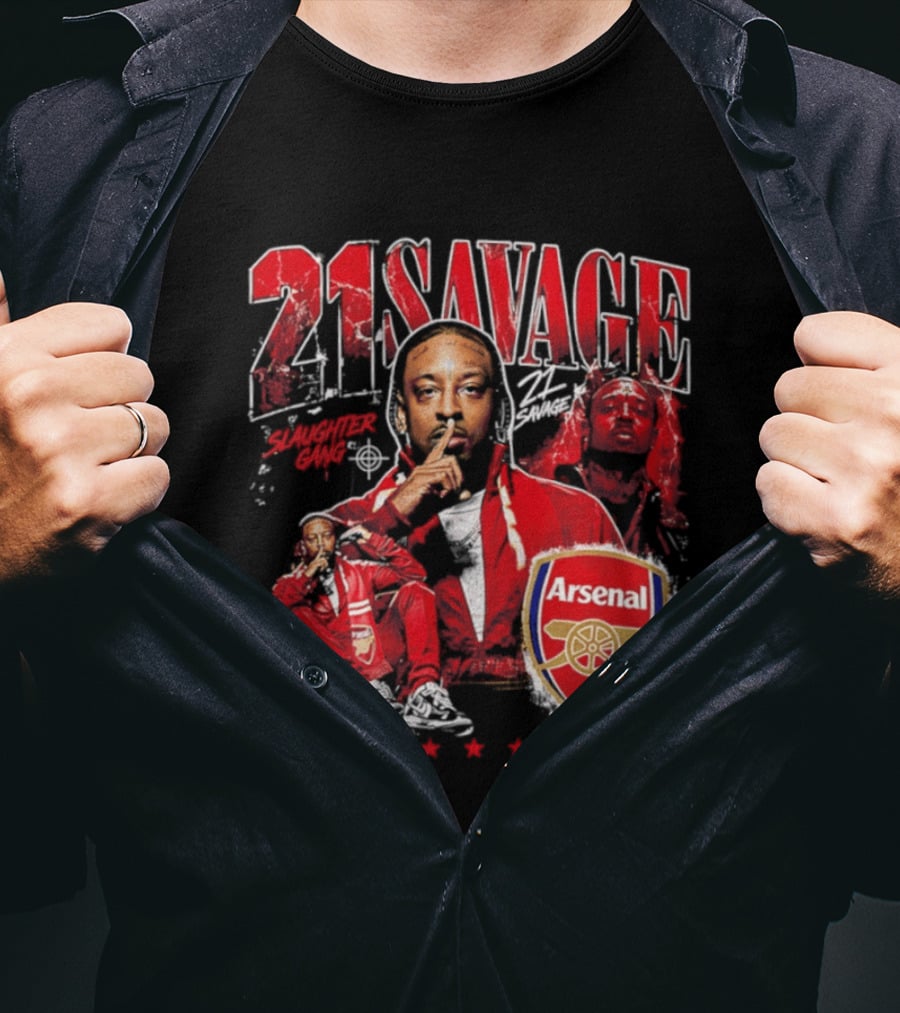 21 Savage Arsenal Collaboration Featuring Slaughter Gang Logos T-Shirt