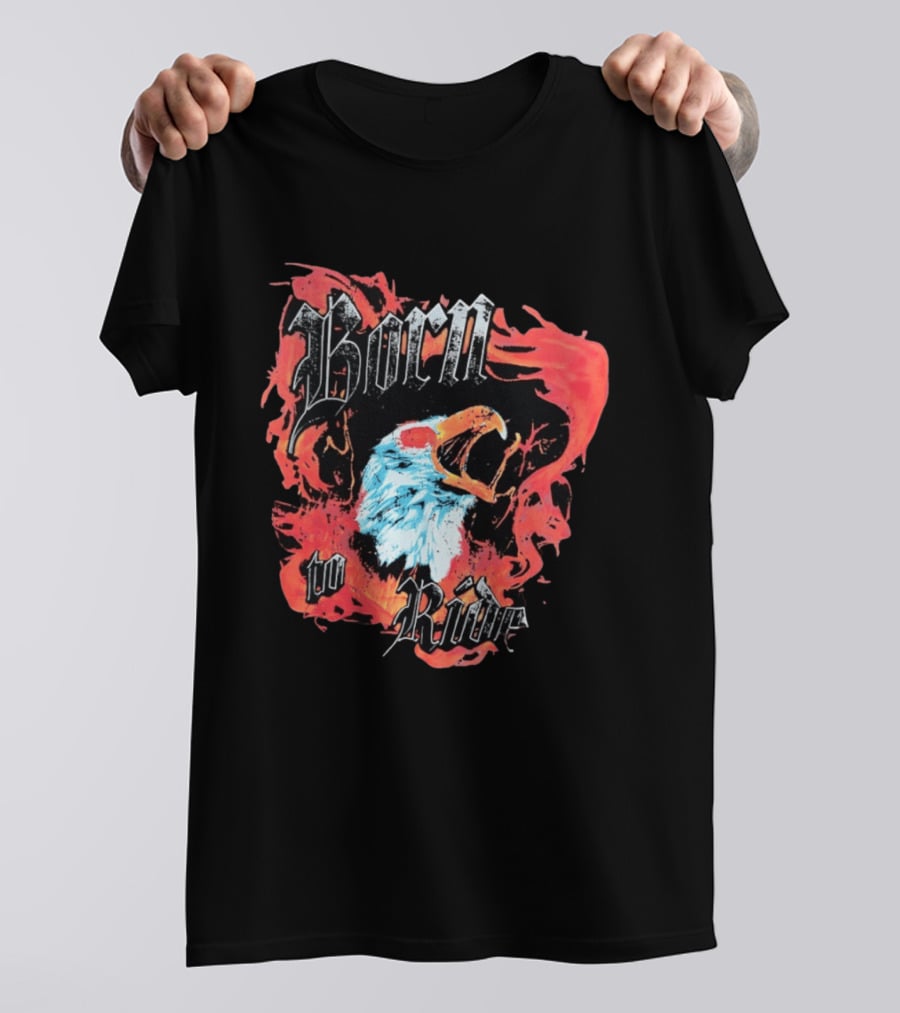 Born To Ride Fiery Bald Eagle Biker T-Shirt