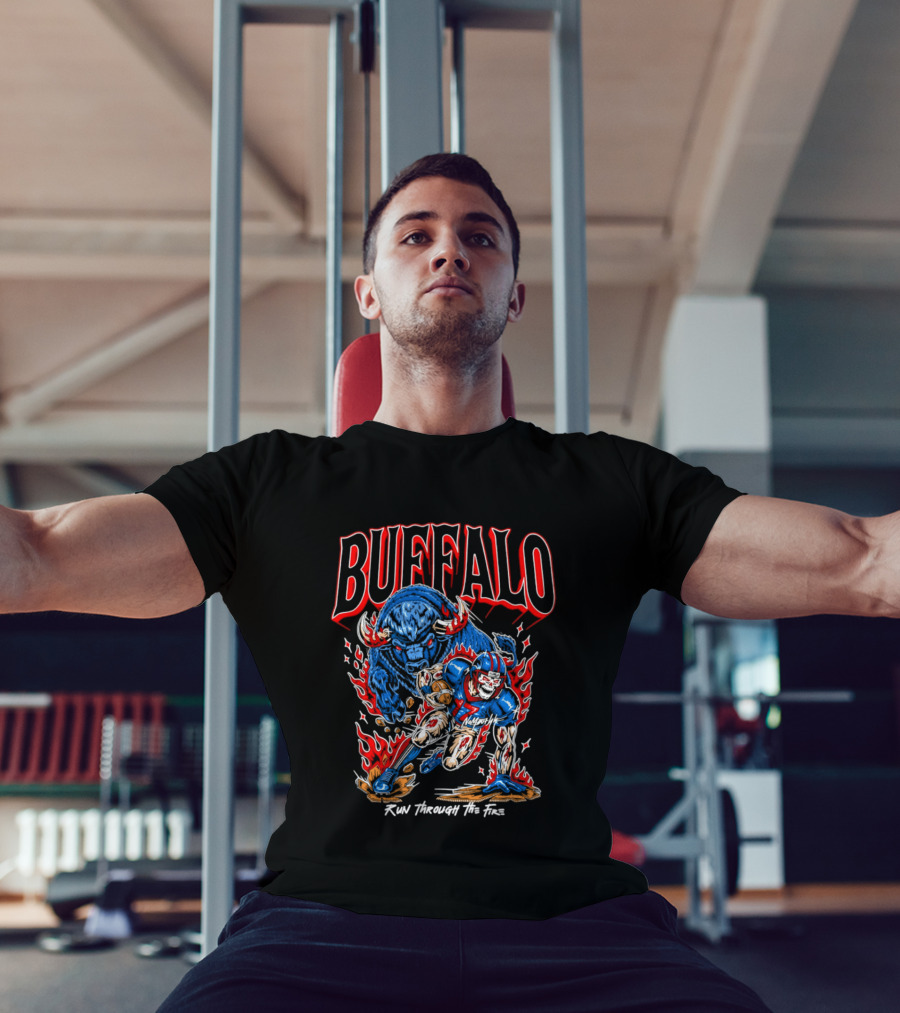 Buffalo Run Through The Fire Football T-Shirt
