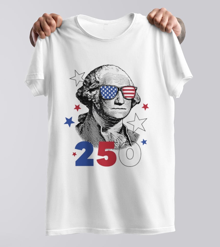 George Washington Patriotic Flag Sunglasses 250 Years United States Celebration T-Shirt