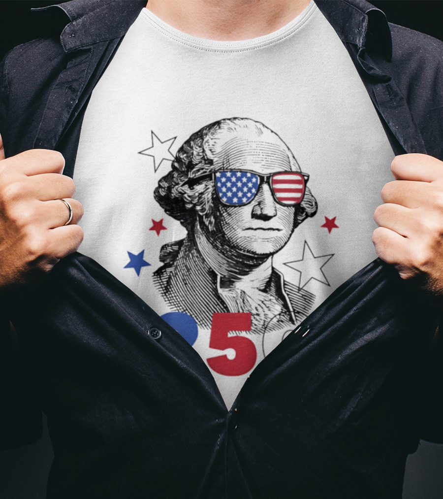 George Washington Patriotic Flag Sunglasses 250 Years United States Celebration T-Shirt