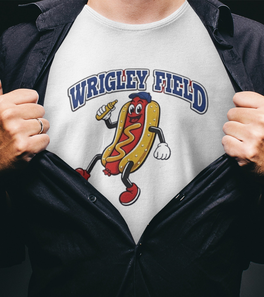 Wrigley Field Hot Dog Mascot Sprint With Mustard T-Shirt