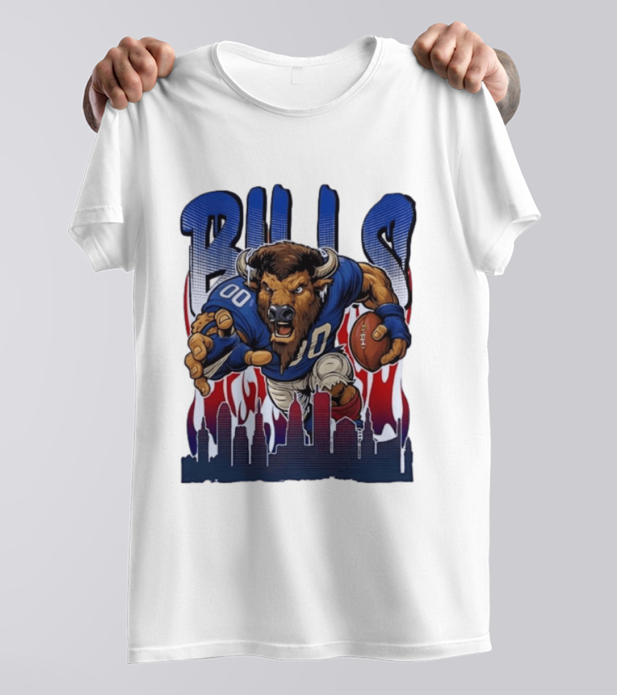Buffalo Bills Football Running Buff City Skyline T-Shirt