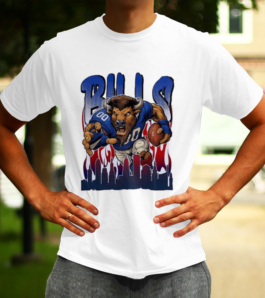 Buffalo Bills Football Running Buff City Skyline T-Shirt