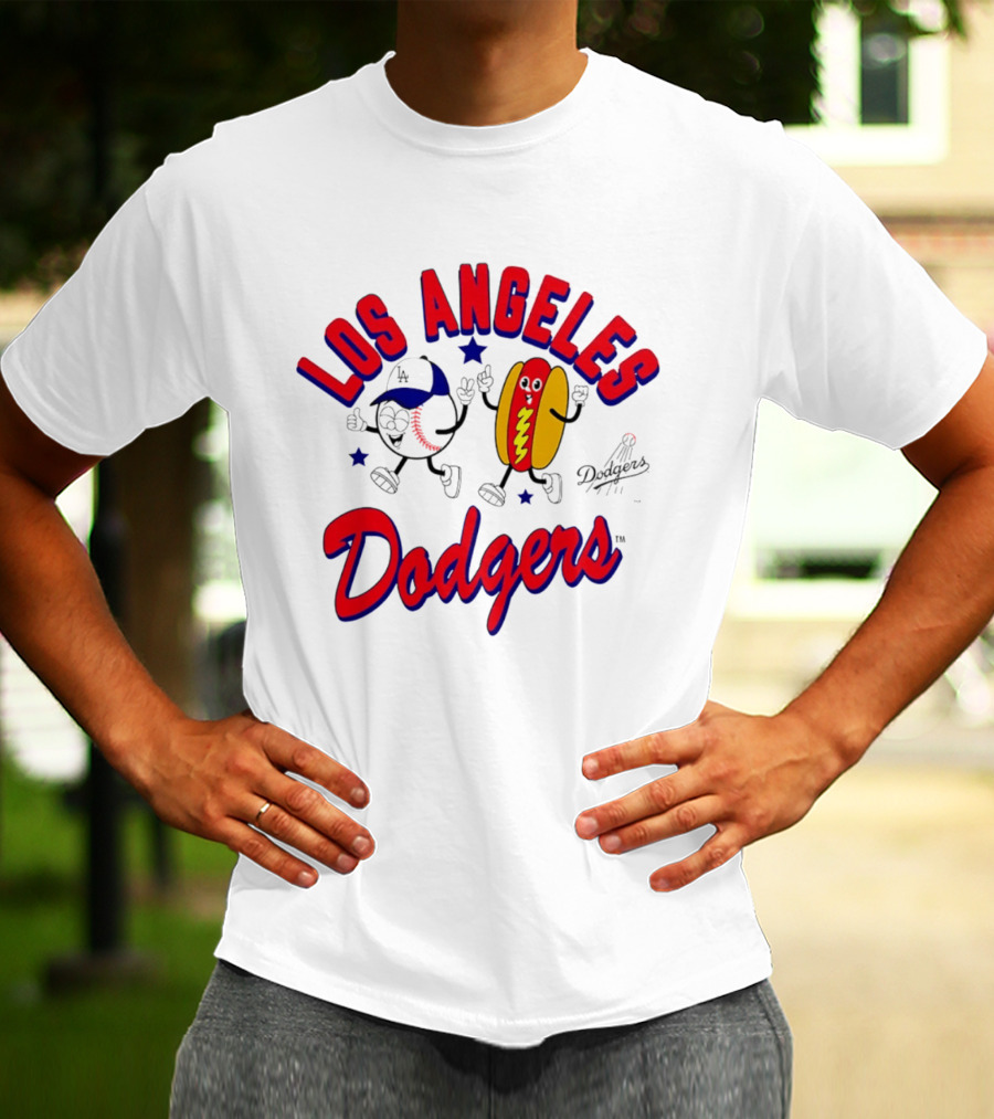 Los Angeles Dodgers Baseball Hot Dog Cartoon Characters T-Shirt