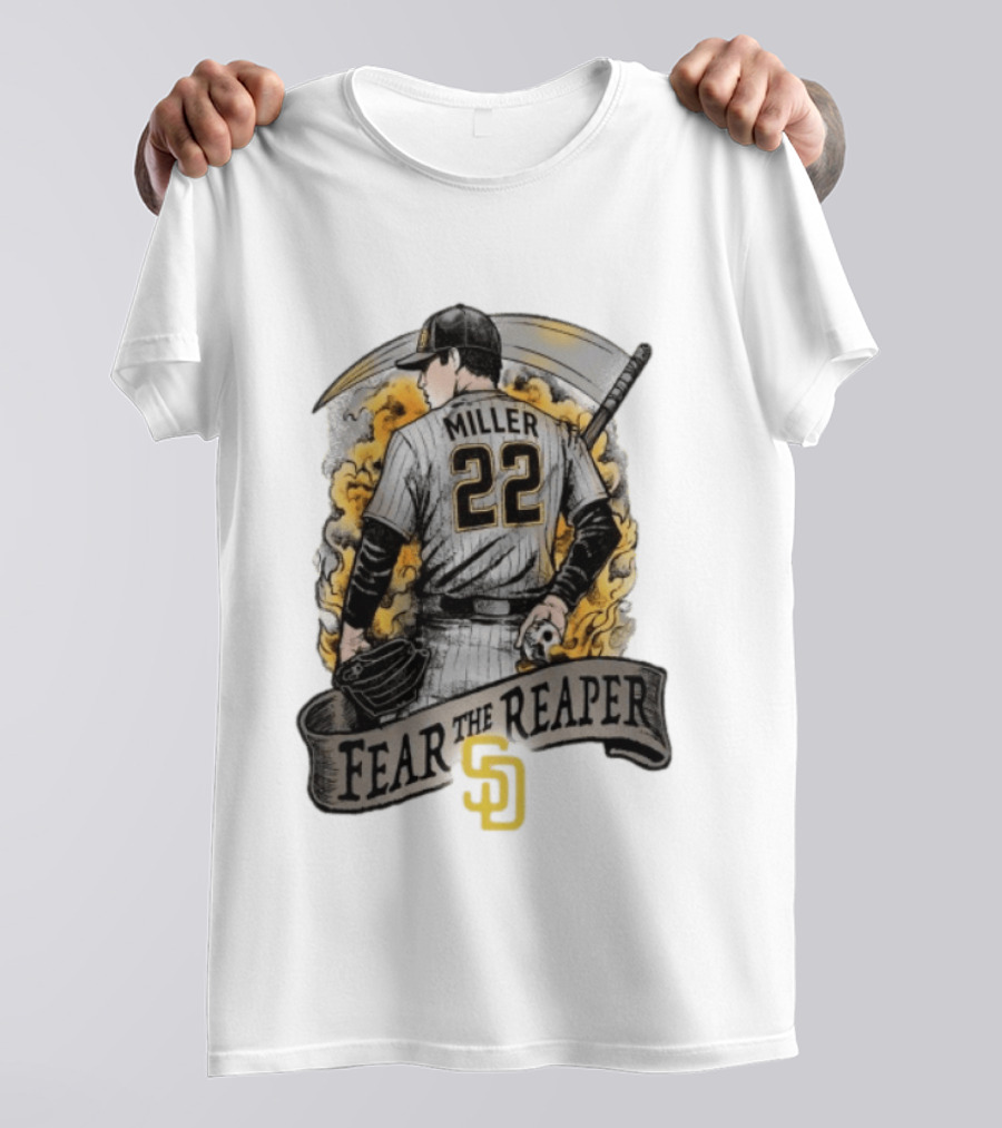Mason Miller 22 Fear The Reaper San Diego Padres MLB T-Shirt