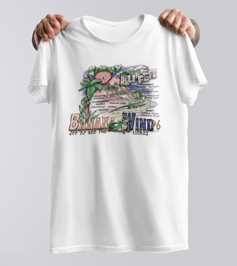 Jimmy Buffett Banana Wind 96 Off To See The Lizard Tropical Scene Palm Trees T-Shirt
