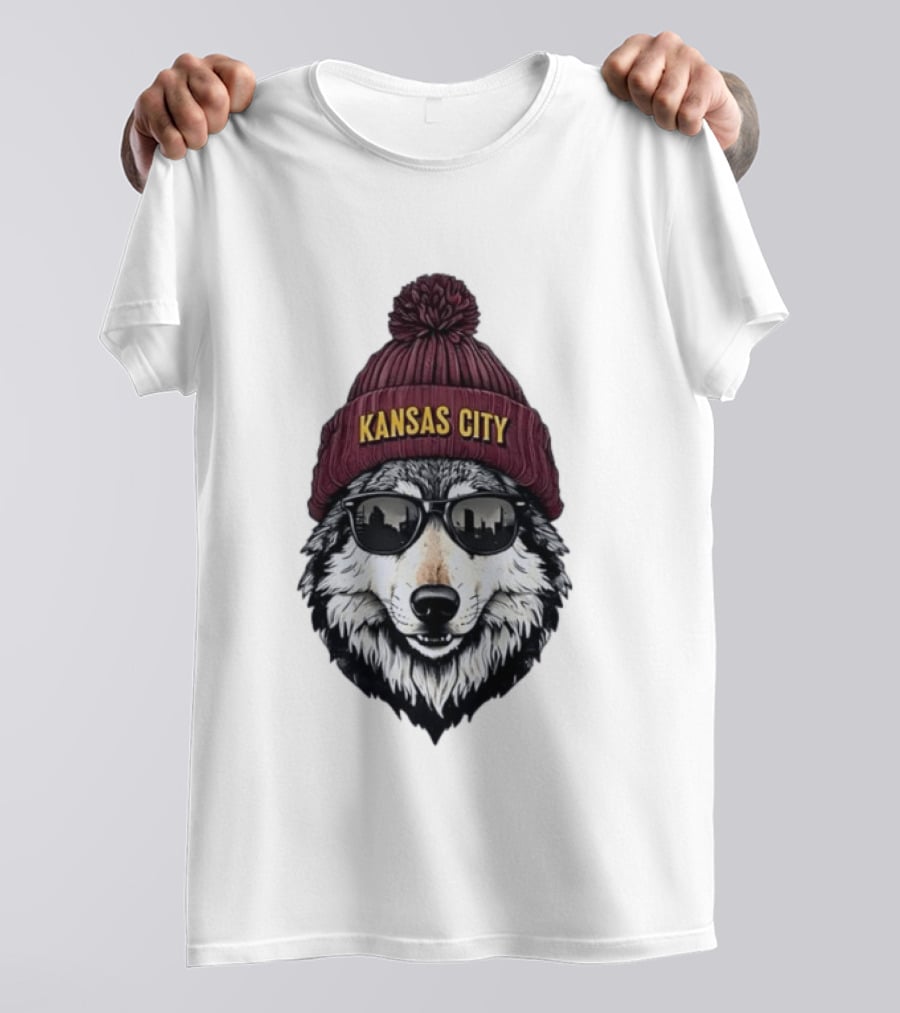 Kansas City Wolf Beanie Sunglasses Cityscape T-Shirt