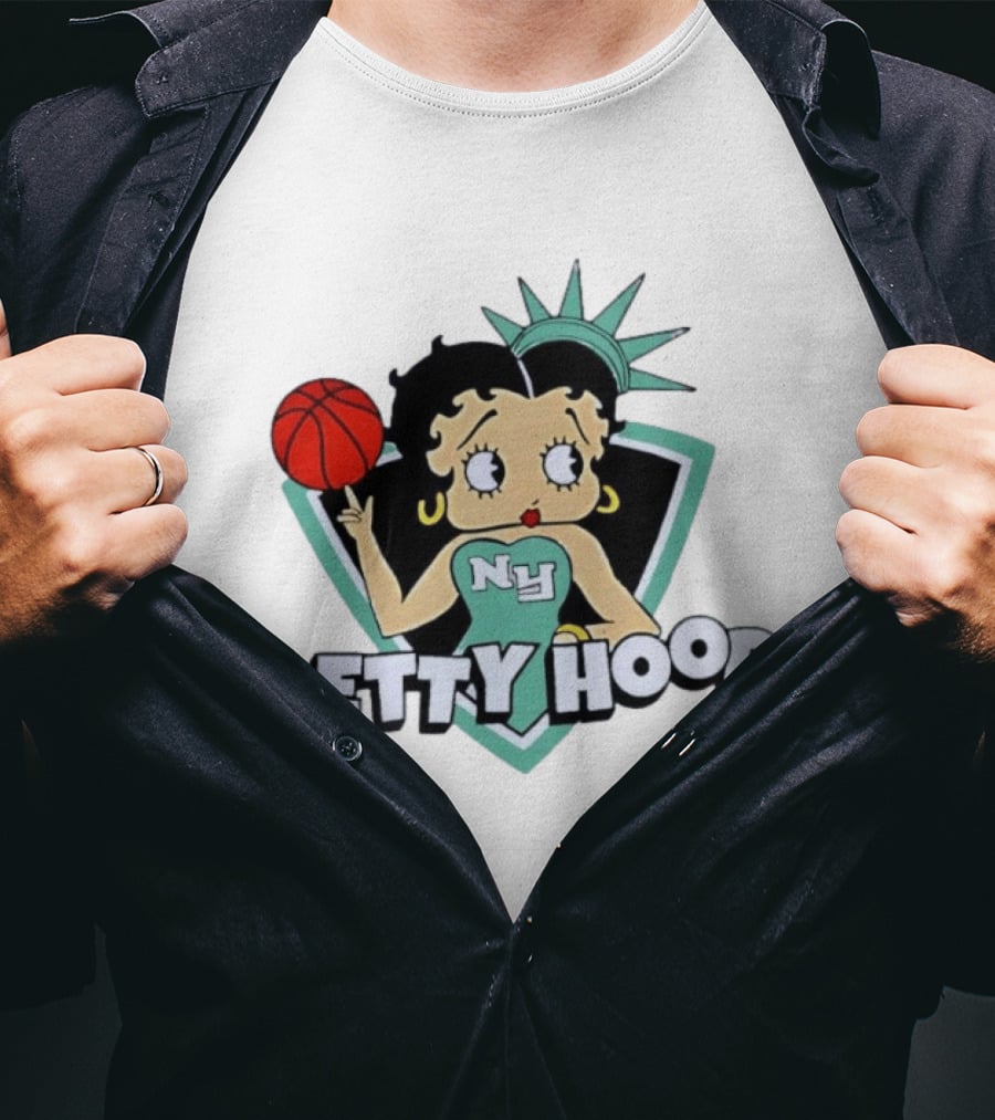 New York Liberty Betty Hoop Basketball Character NY Statue Of Liberty Crown T-Shirt