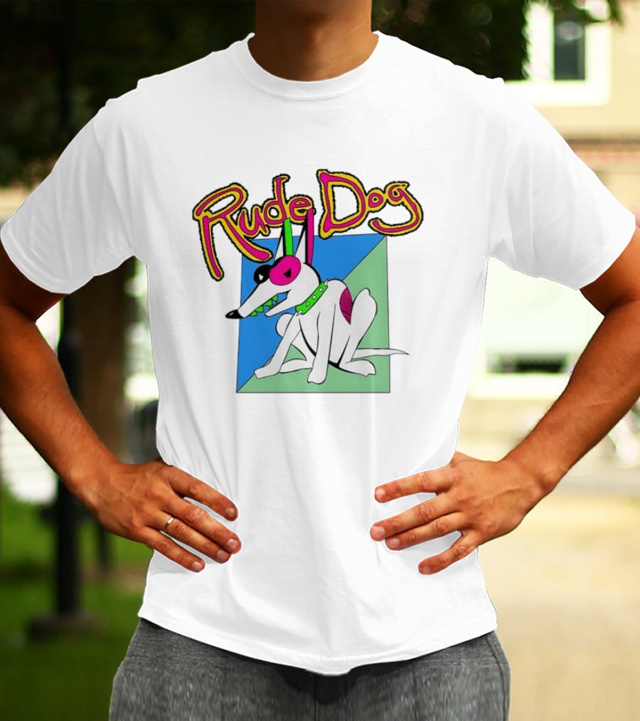 Rude Dog Retro 80s Cartoon Style Colorful T-Shirt