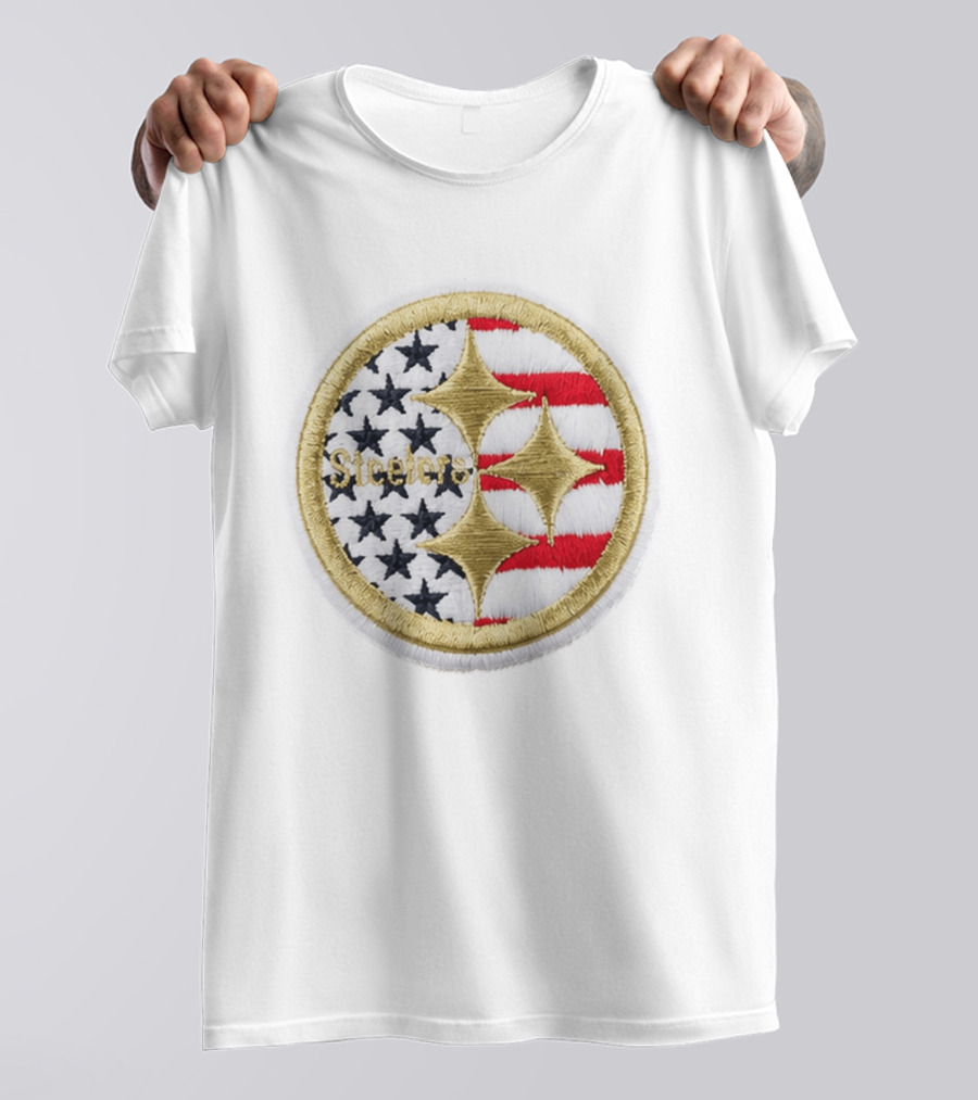 Steelers America 250 Stars And Stripes Patch USA Flag Embroidery T-Shirt