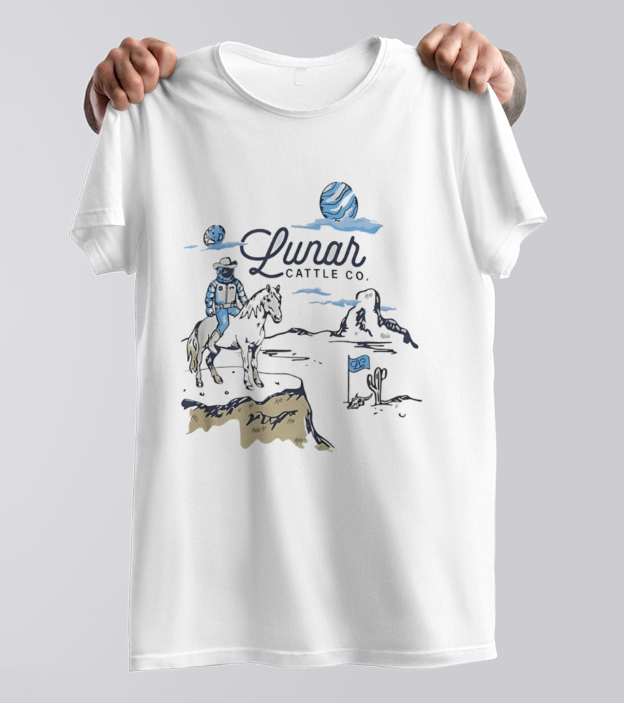 Lunar Cattle Co Astronaut Cowboy On Horseback With Planet And Flag T-Shirt