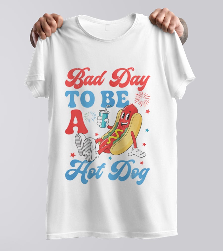 Bad Day To Be A Hot Dog Cool Cartoon Character With Drink T-Shirt