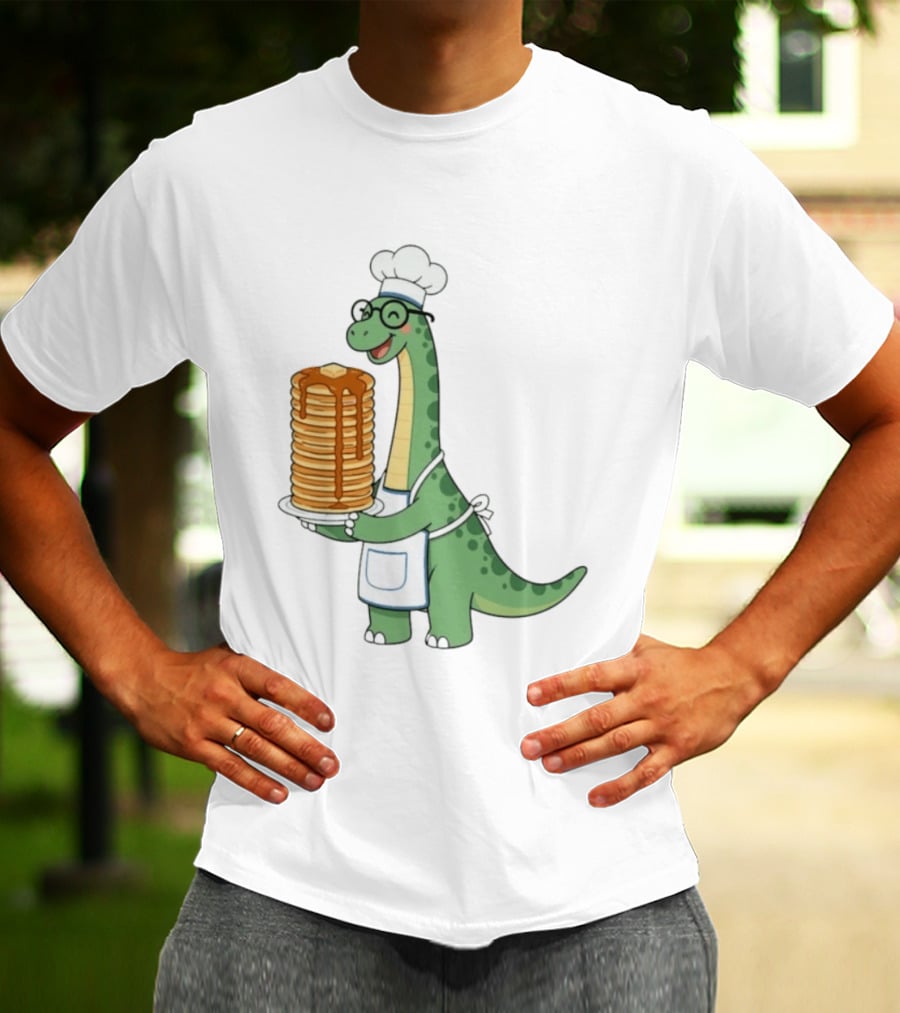 Chef Dinosaur With Towering Pancakes And A Smile T-Shirt