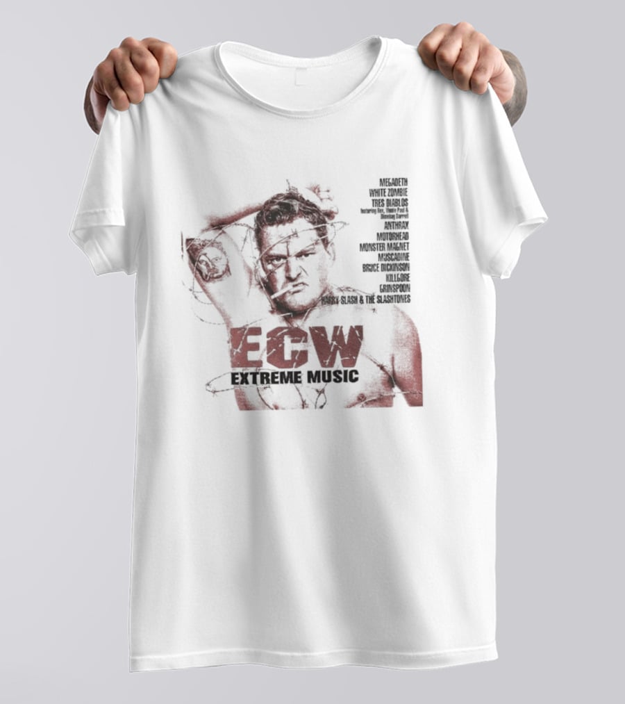 ECW Extreme Music Wrestler Barbwire Megadeth Anthrax T-Shirt