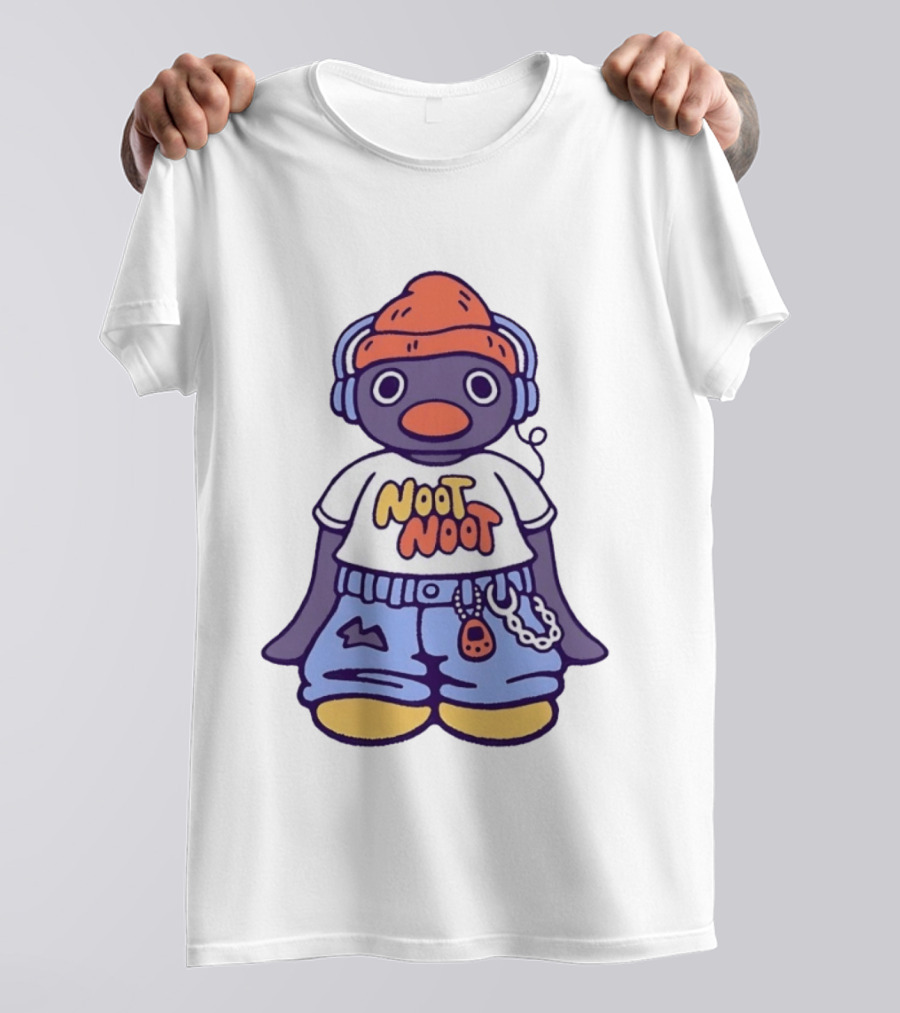Noot Noot Pingu Penguin With Headphones And Beanie T-Shirt