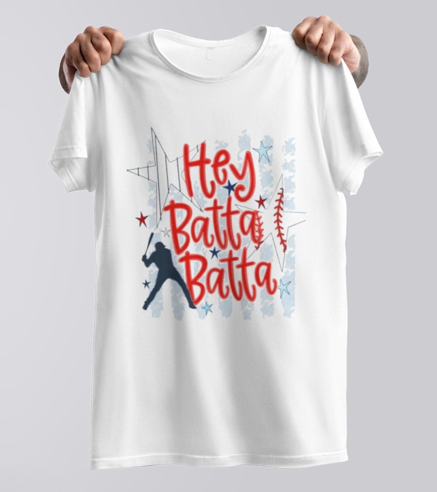 Hey Batta Batta Baseball Softball Patriotic Stars And Stripes USA T-Shirt