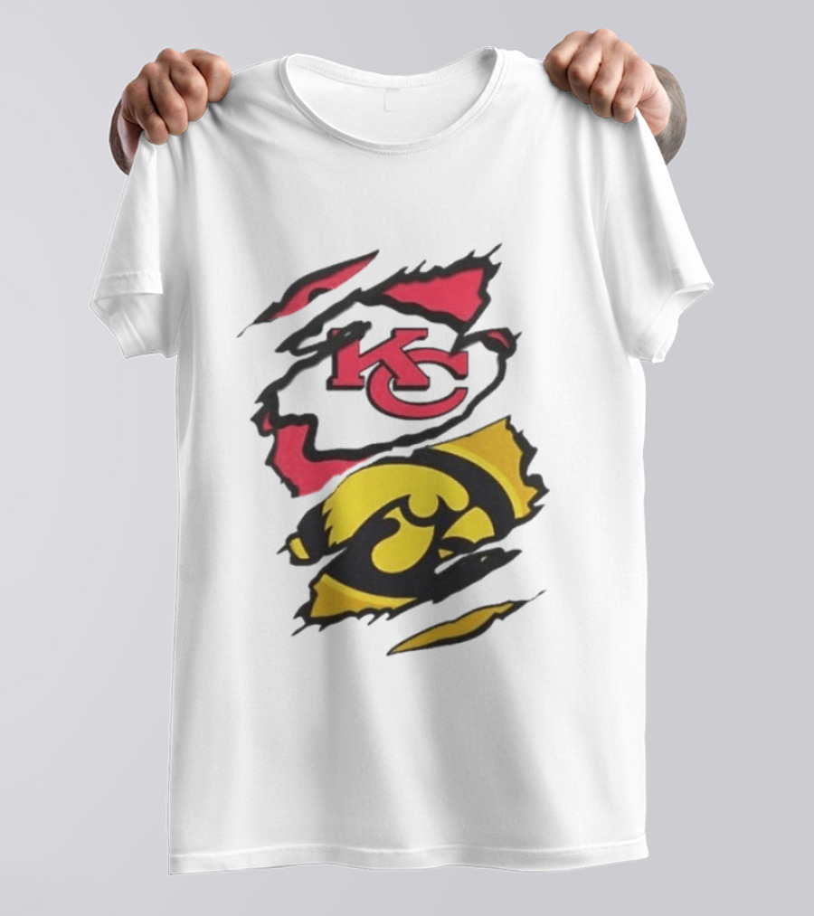 Kansas City Chiefs Iowa Hawkeyes Torn Paper KC Hawkeye Logo Mix T-Shirt
