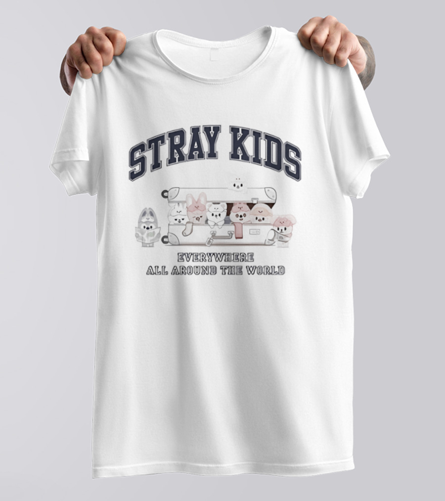 Stray Kids Everywhere All Around The World Colorful Cartoon Characters T-Shirt