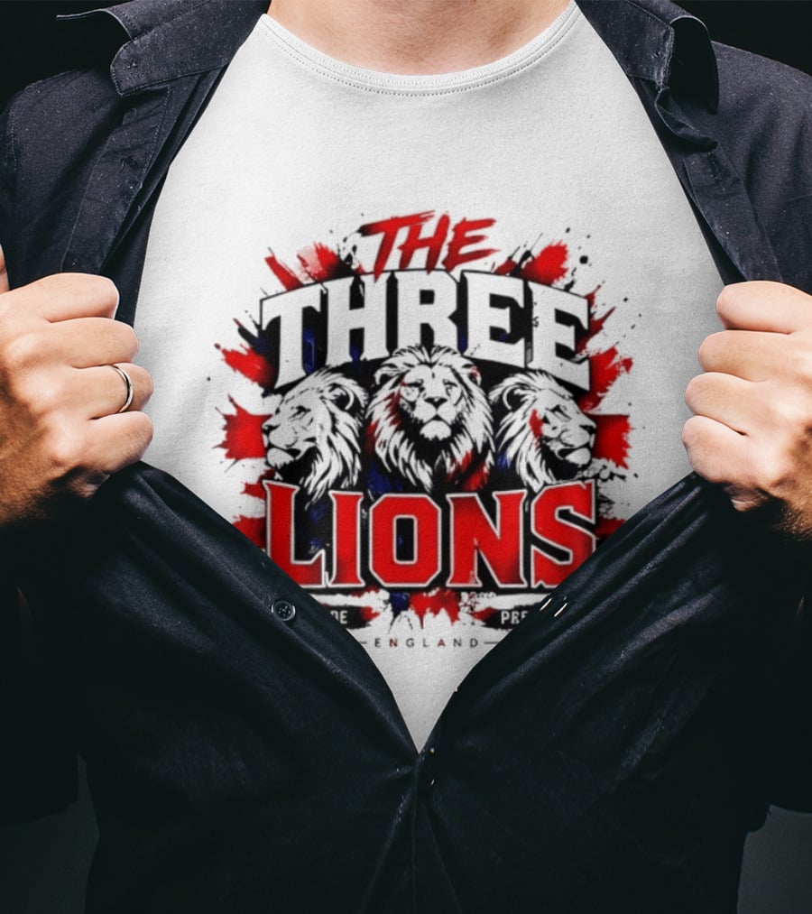 The Three Lions England Pride Red Blue Black Splatter T-Shirt