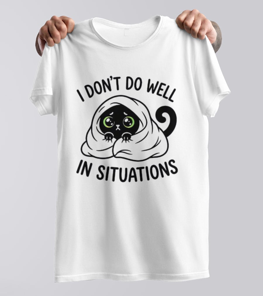 Black Cat Hiding Under Blanket Cozy I Don't Do Well In Situations T-Shirt
