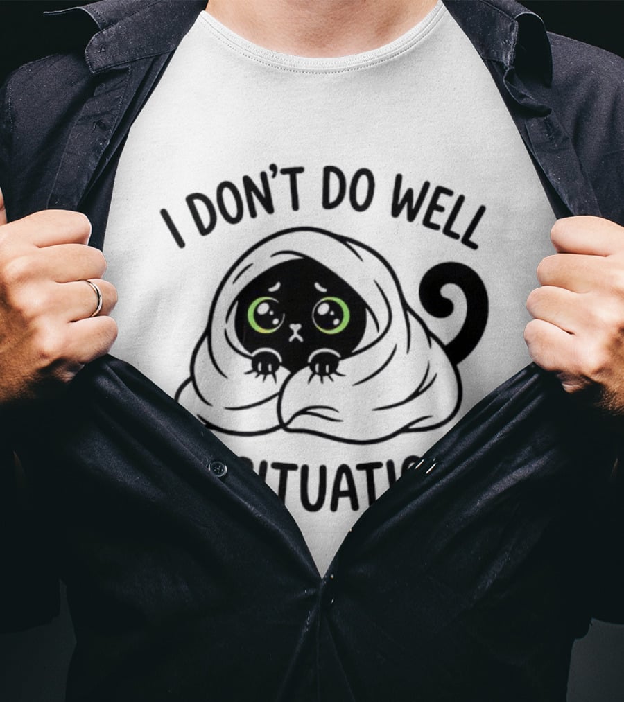 Black Cat Hiding Under Blanket Cozy I Don't Do Well In Situations T-Shirt