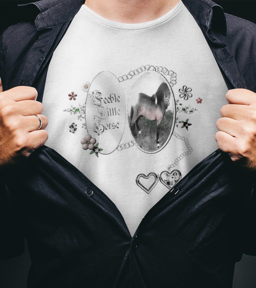 Feeble Little Horse Locket With Heart Photo Charm And Floral Details T-Shirt