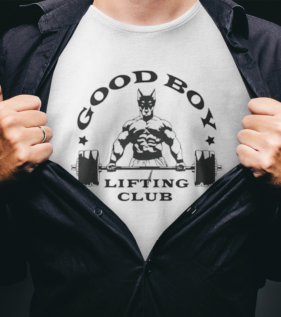 Good Boy Lifting Club Bodybuilder Dog Weightlifting Fitness Gym Workout T-Shirt