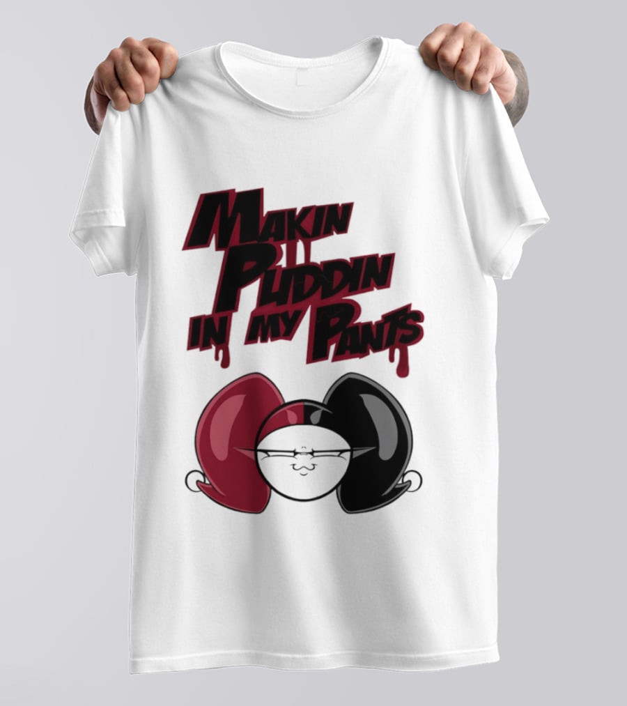 Makin' Puddin' In My Pants Harley Quinn Cartoon Red And Black Pigtails T-Shirt