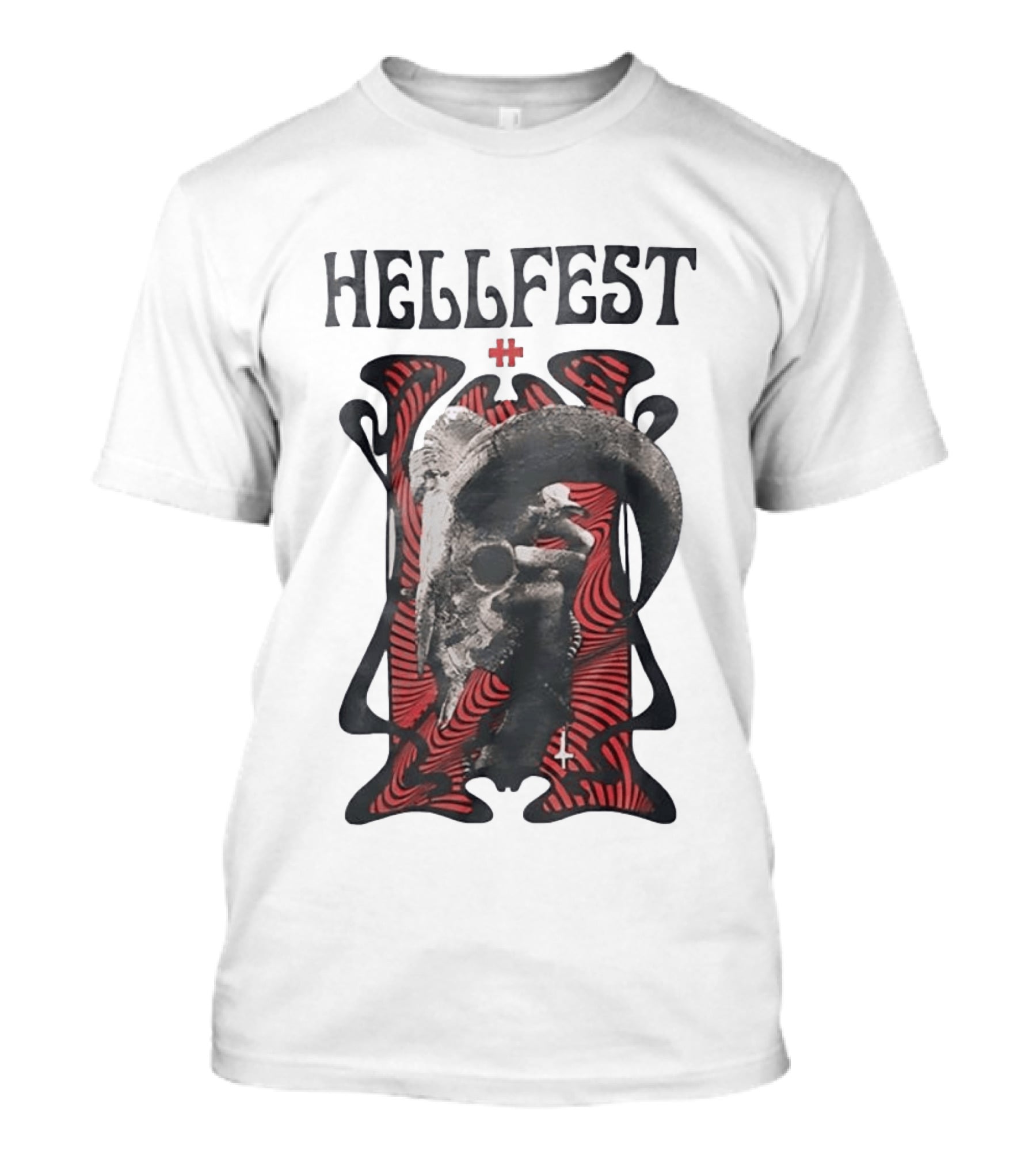 Hellfest Goat Skull Cross Inverted Crux Occult Heavy Metal Festival T-Shirt