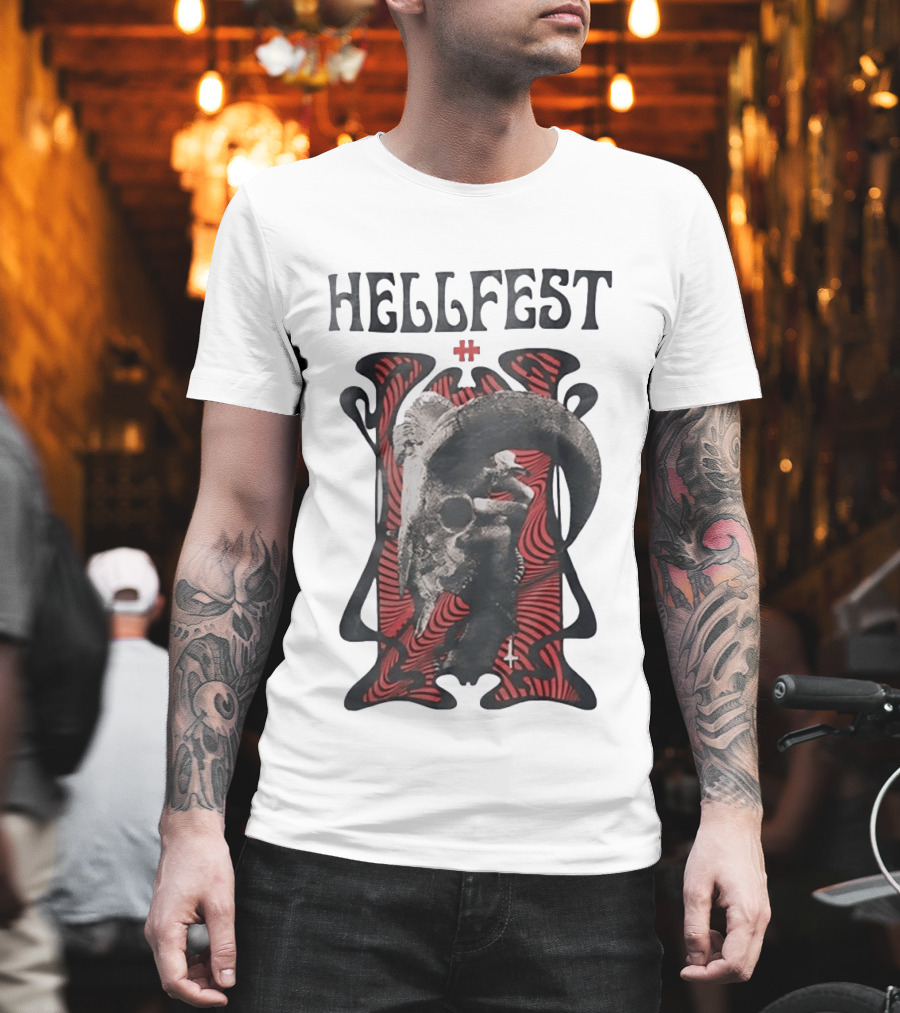 Hellfest Goat Skull Cross Inverted Crux Occult Heavy Metal Festival T-Shirt