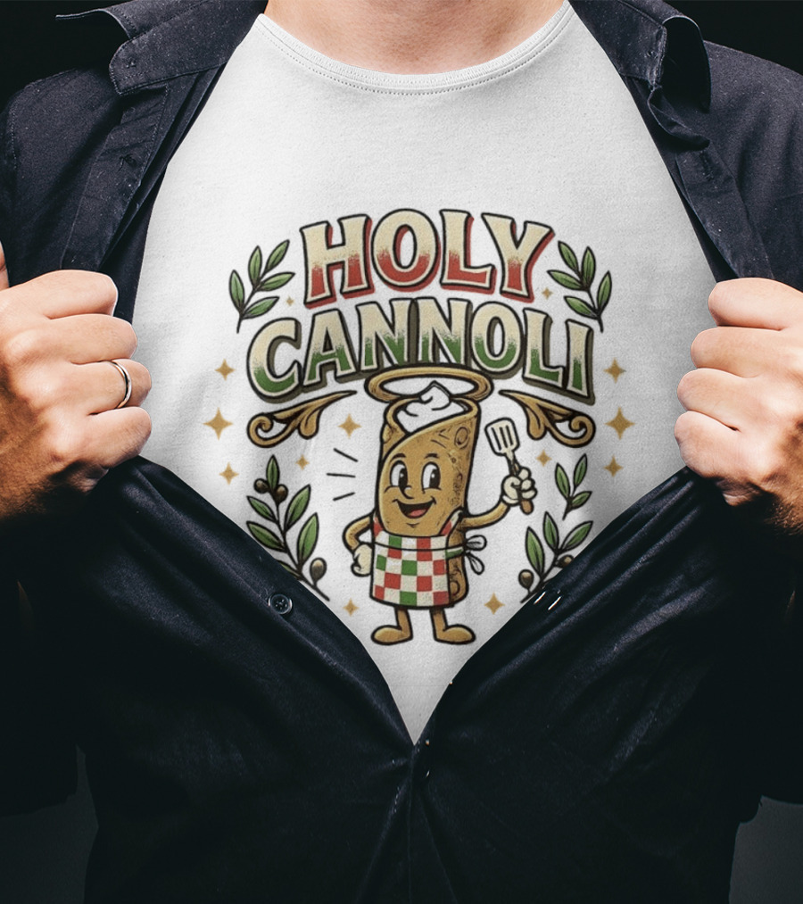 Holy Cannoli Cartoon Cannolo Chef Italian Food Fun T-Shirt