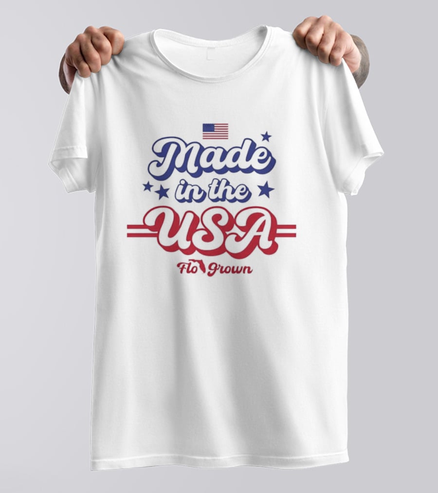 Made In The USA Flo Grown American Flag Stars T-Shirt