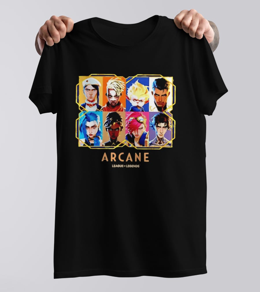 Arcane League Of Legends Jinx Vi Piltover Zaun Hextech Characters Gold Frame 2026 T-Shirt