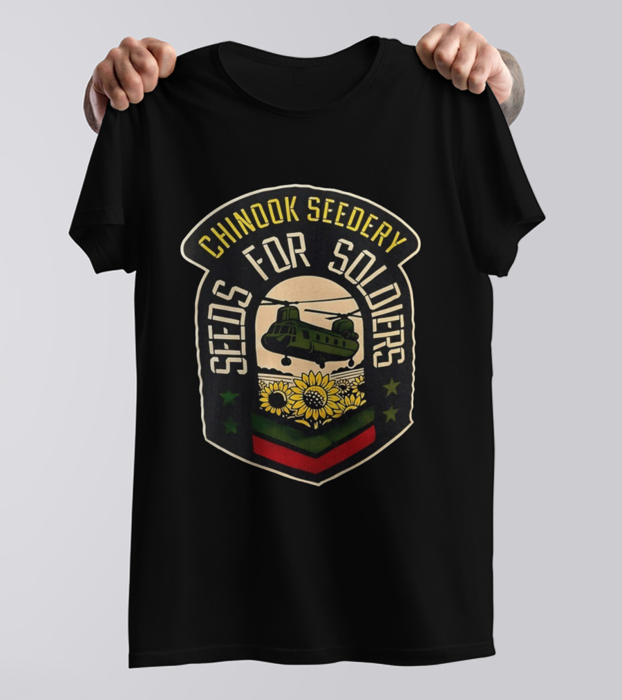 Chinook Seedery Seeds For Soldiers Military Sunflower Helicopter T-Shirt