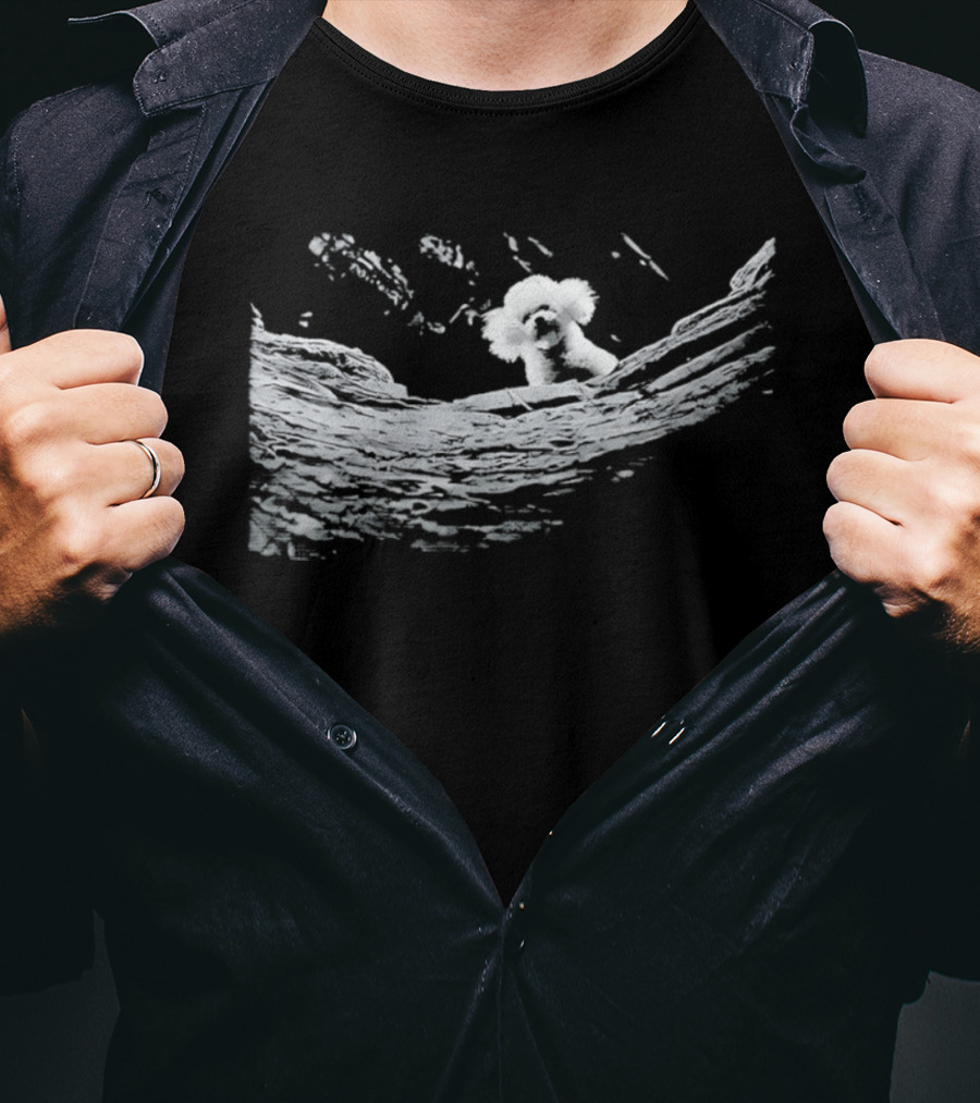 Nature Inspired Fluffy Dog Peeking In Artistic Brush Strokes T-Shirt