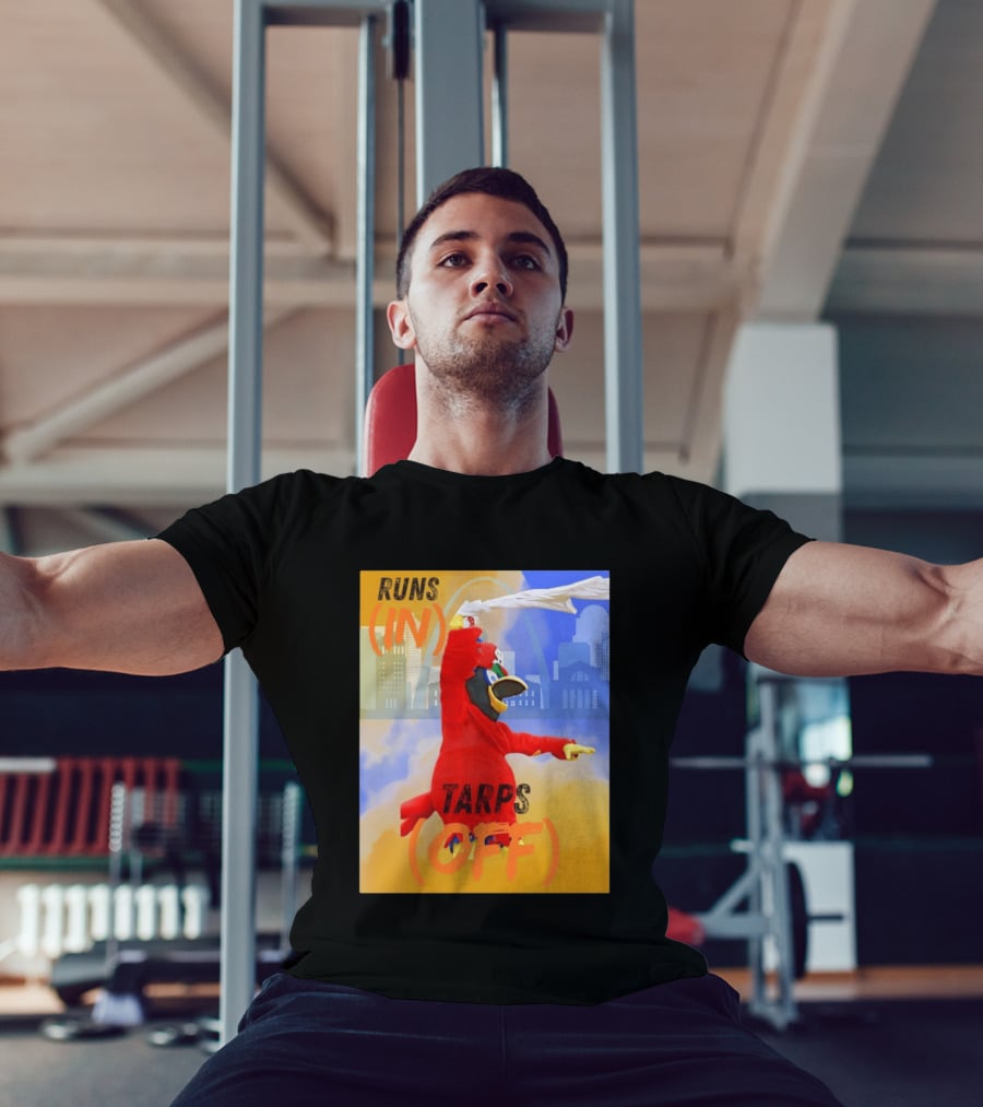Fredbird Runs In Tarps Off St. Louis Skyline T-Shirt