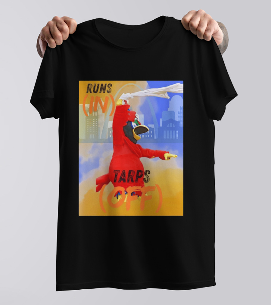 Fredbird Runs In Tarps Off St. Louis Skyline T-Shirt