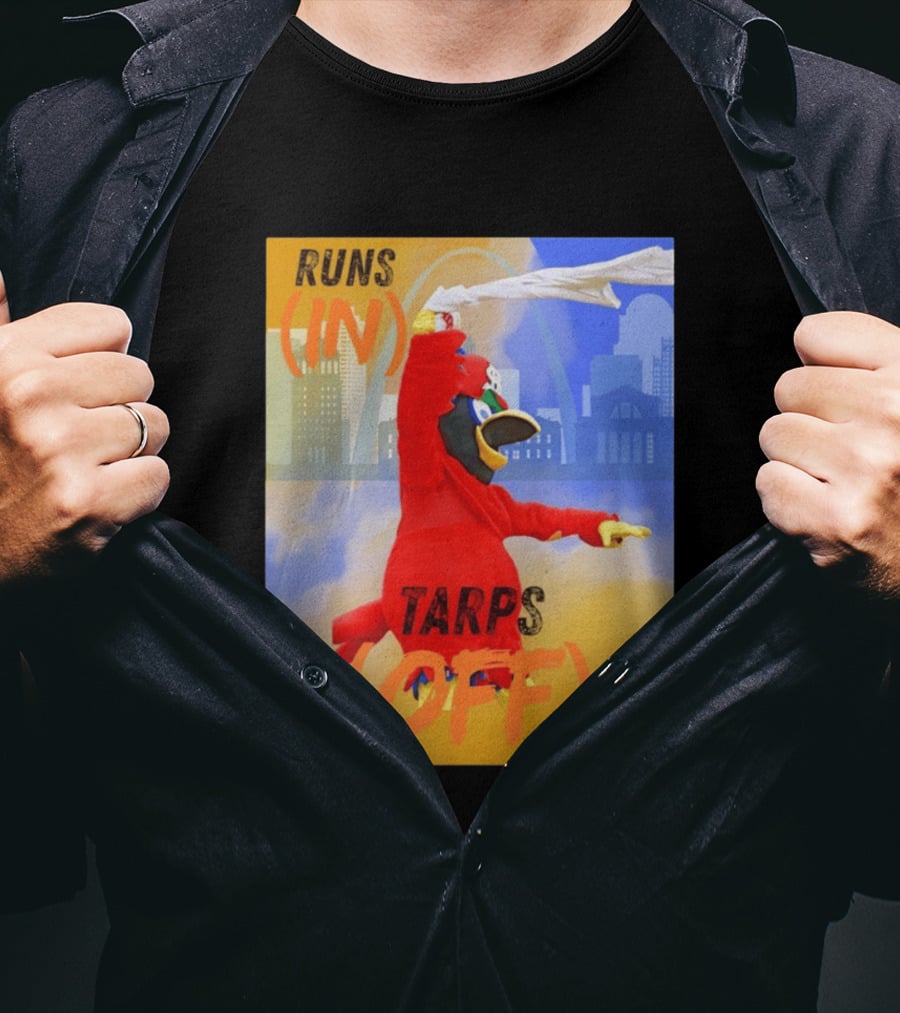 Fredbird Runs In Tarps Off St. Louis Skyline T-Shirt