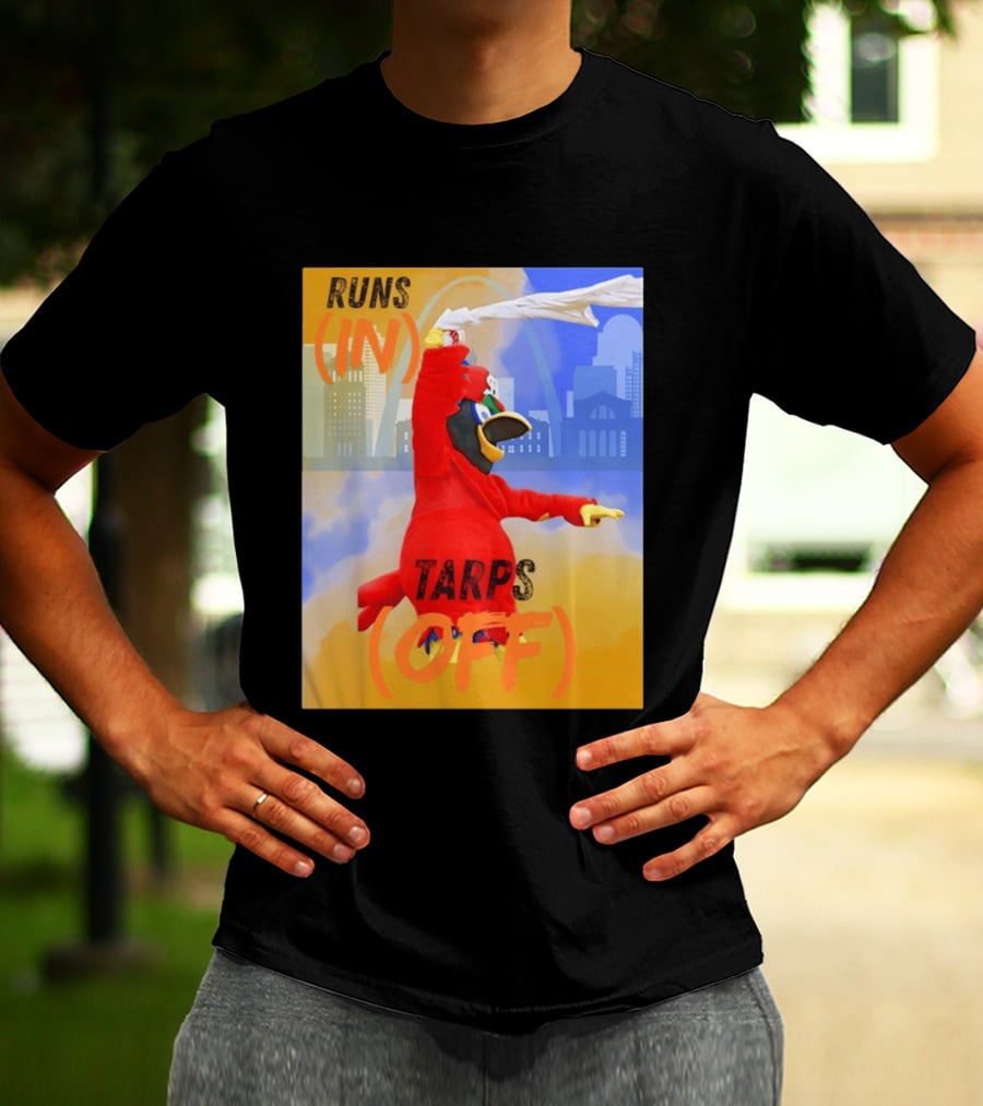 Fredbird Runs In Tarps Off St. Louis Skyline T-Shirt
