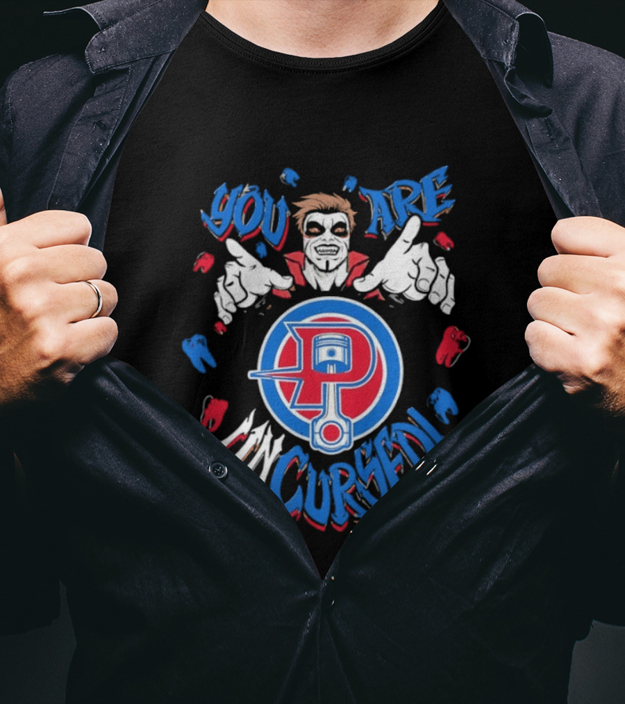 Danhausen X Detroit Pistons You Are Uncursed WWE Collaboration Blue Red White T-Shirt