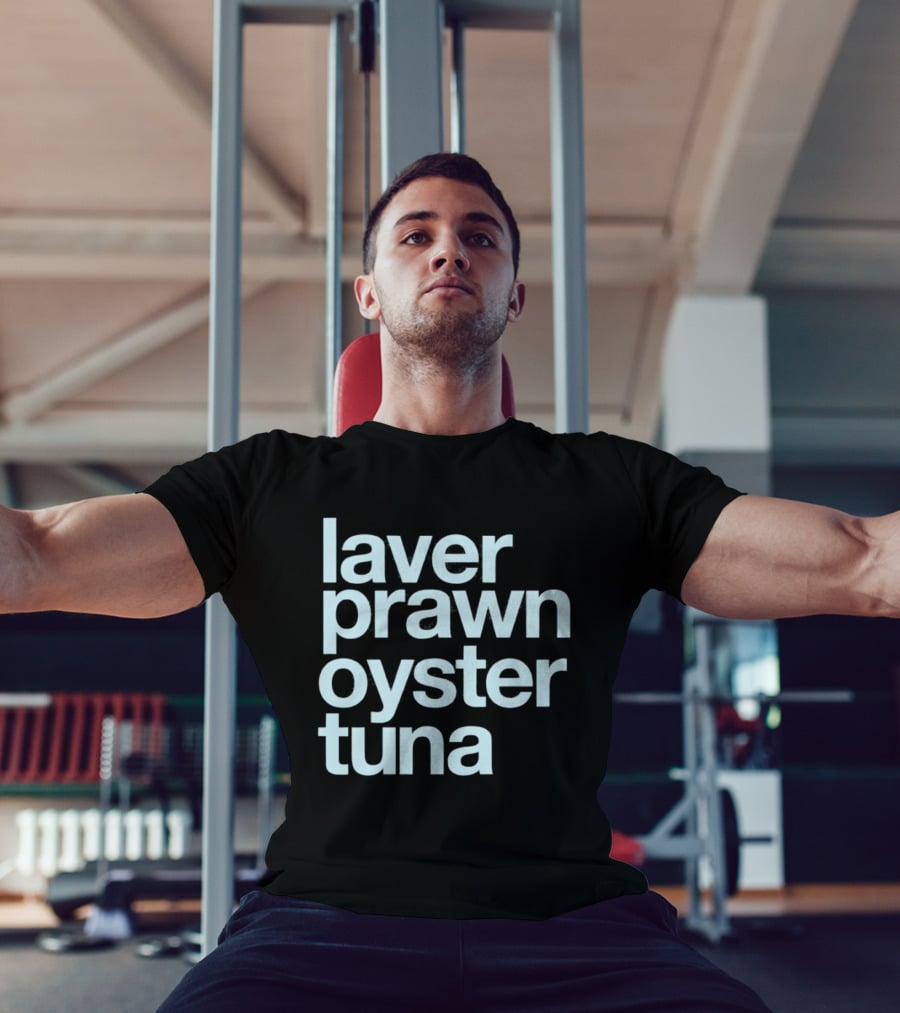 Laver Prawn Oyster Tuna Seafood Text Block T-Shirt