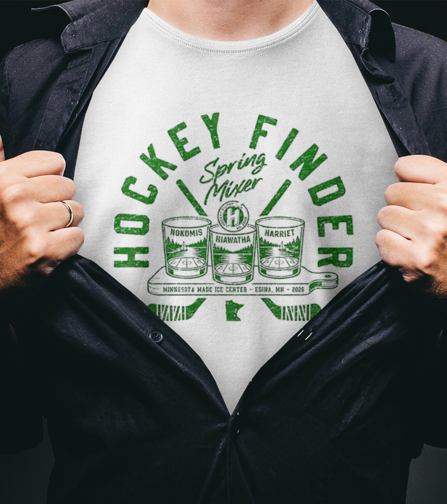 Hockey Finder Spring Mixer With Green Drinks And Sticks T-Shirt