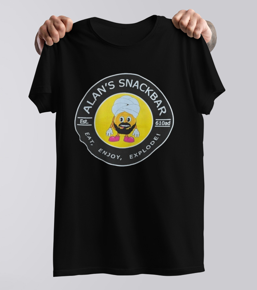 Alan's Snackbar Eat Enjoy Explode Est 610AD Circular T-Shirt