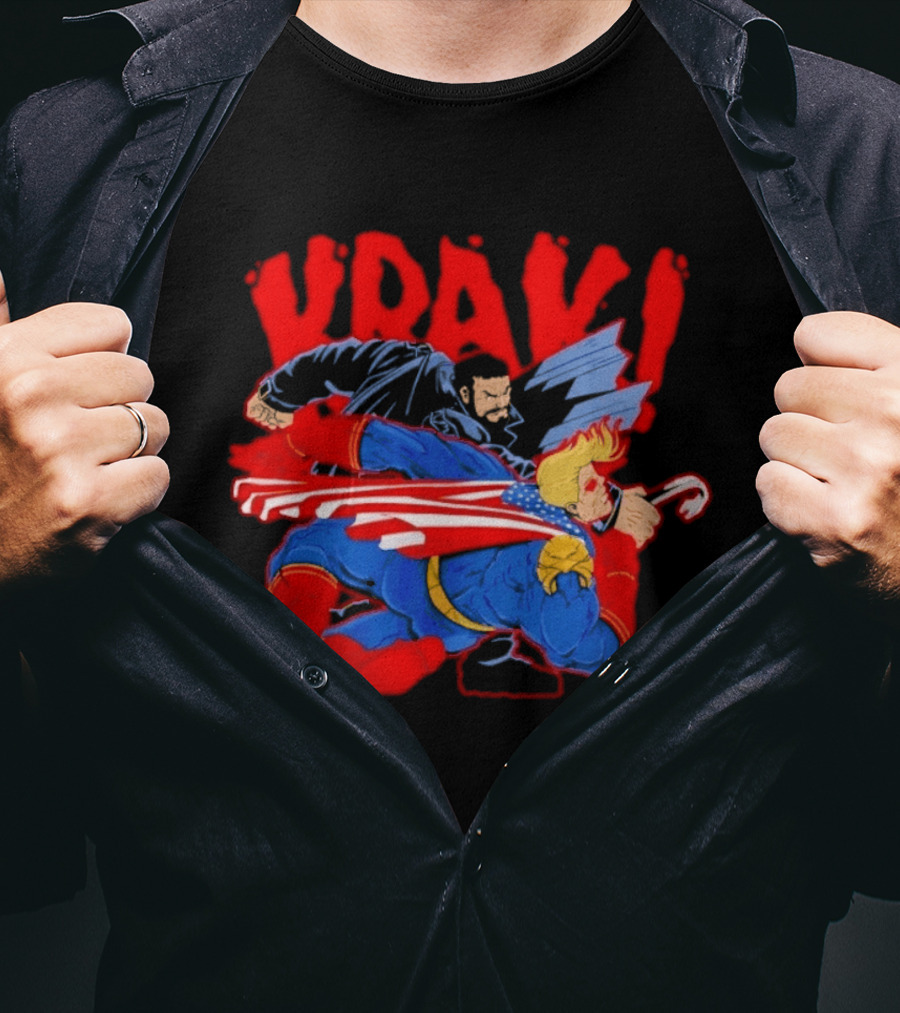 Billy Butcher Punching Homelander VRAK Comic Style Showdown T-Shirt