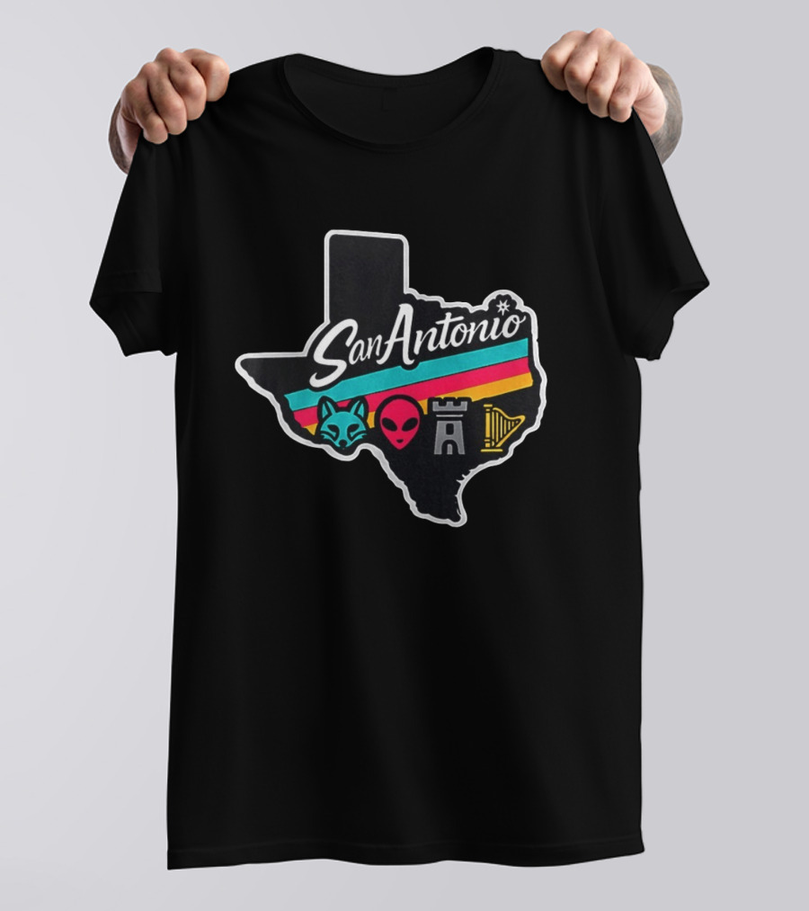 San Antonio Texas Fox Alien Castle Harp Spurs T-Shirt