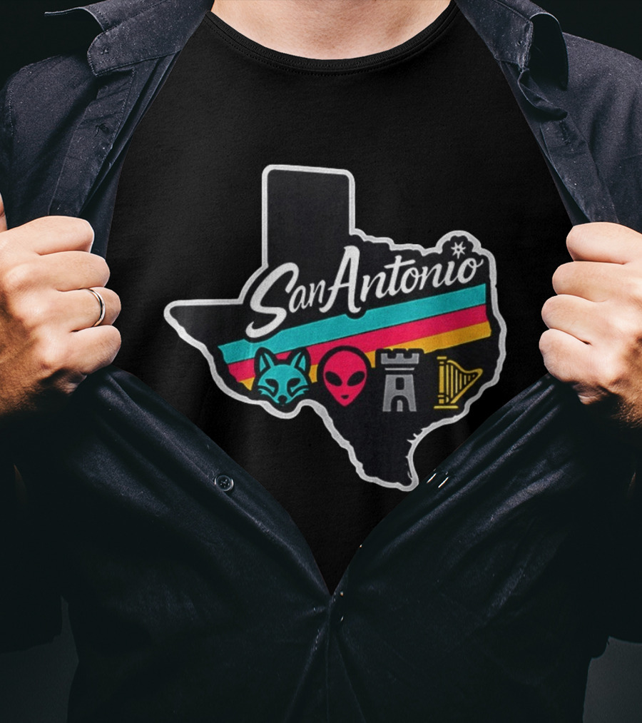 San Antonio Texas Fox Alien Castle Harp Spurs T-Shirt